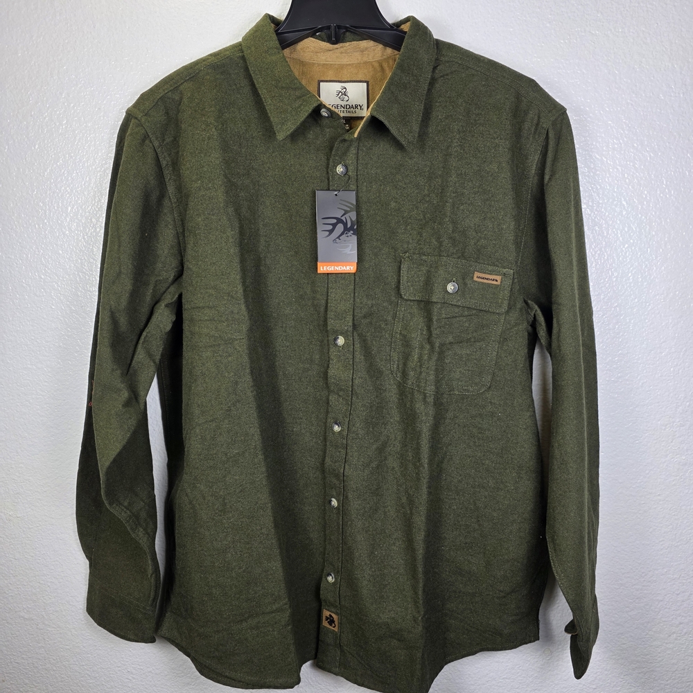 Legendary Whitetails Buck Camp Army Green Flannel‎ Shirt Button Up Size XL